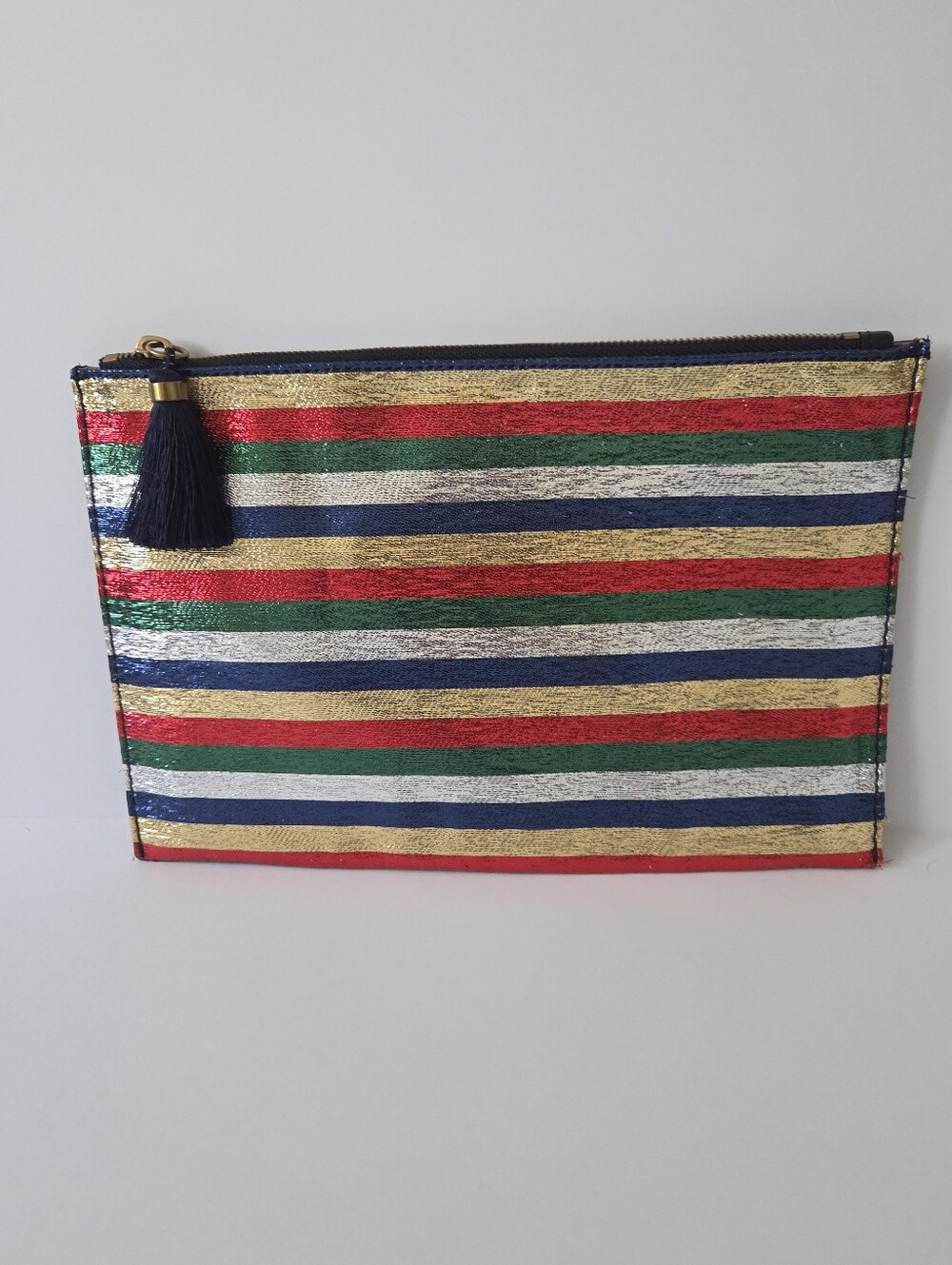 J Crew Large Metallic Striped Clutch Pouch